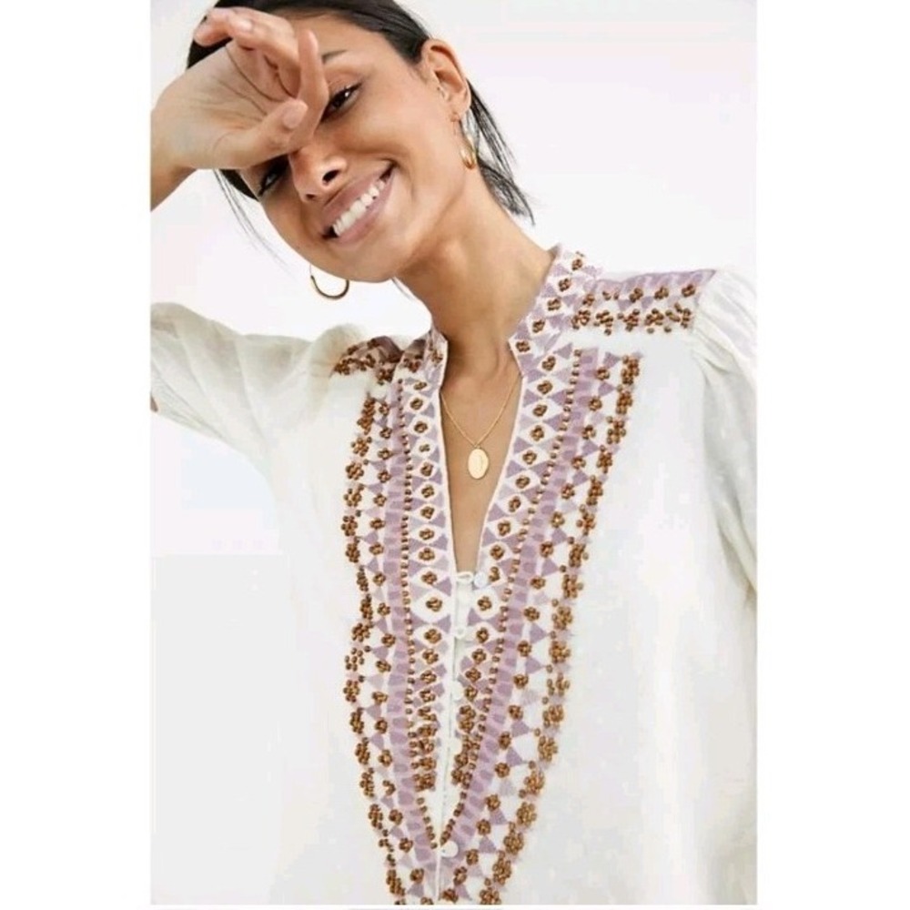 Anthropologie Forever That Girl Embroidered Peasant Blouse SZ 10
